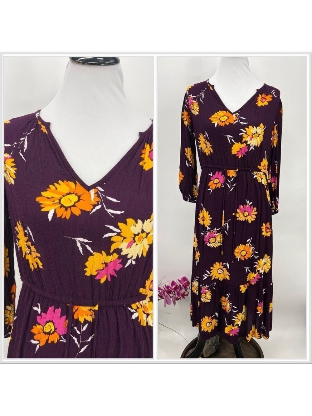 GAP Floral Long Sleeve Dress - Purple, Yellow, Pink